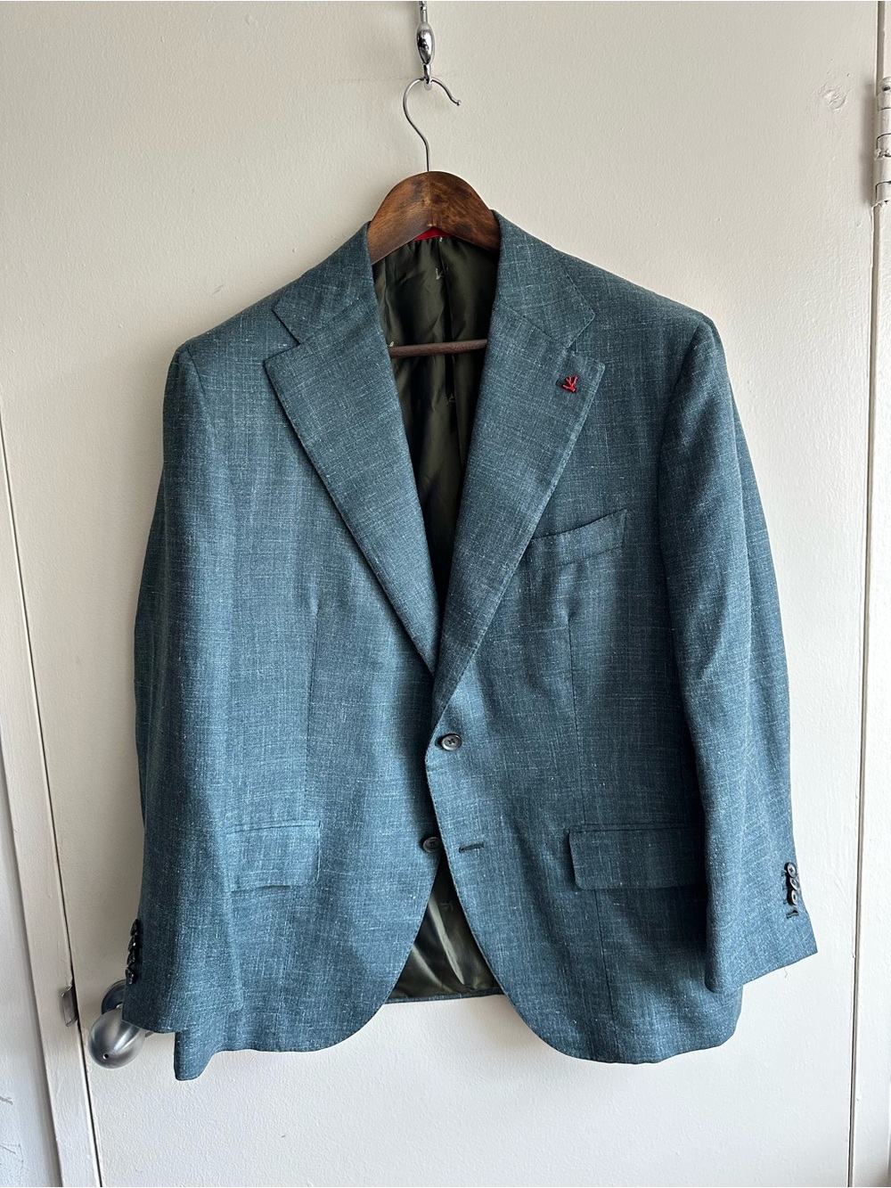 Bespoke ISAIS Wool Cashmere Green Wide Lapel Blazer
